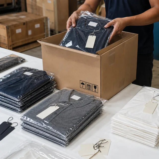 Private label garments packed in polybags and export cartons