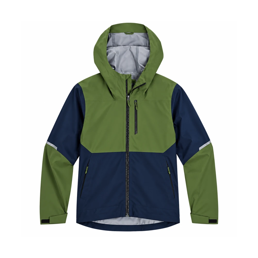 Waterproof Hooded Rain Jacket in green and navy