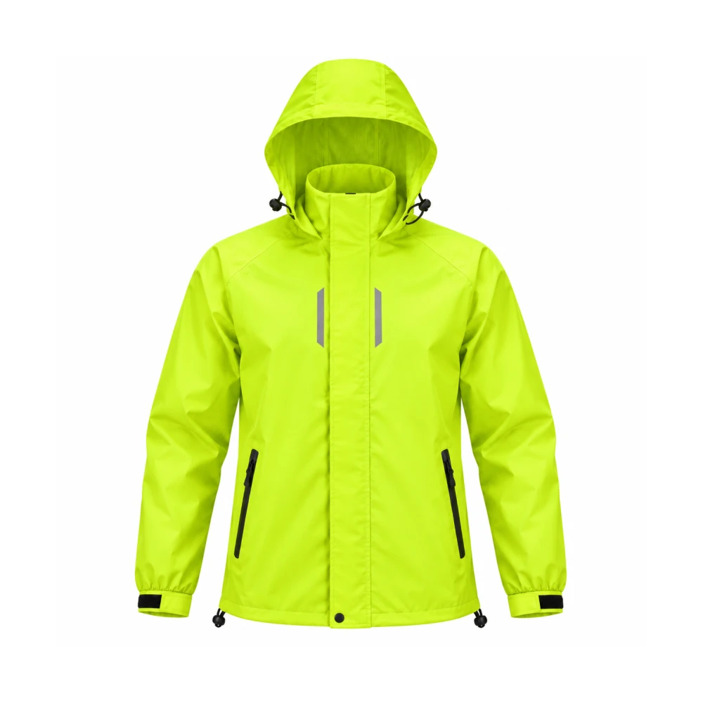 High Visibility Unisex Hooded Rain Jacket in bright yellow